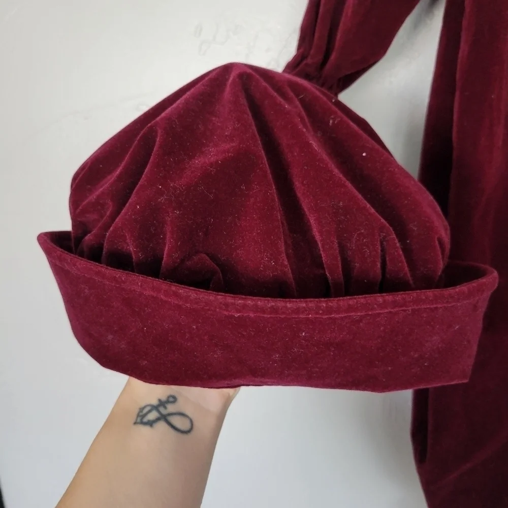 Jolene Vintage Burgundy Velvet One Piece Outfit Hat Set White Lace Baby Girl 12